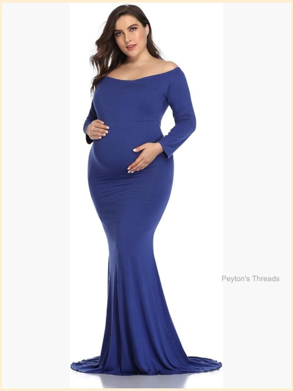 Long Sleeve Maternity Dress for Photoshoot Stretchy Fitted Gown
